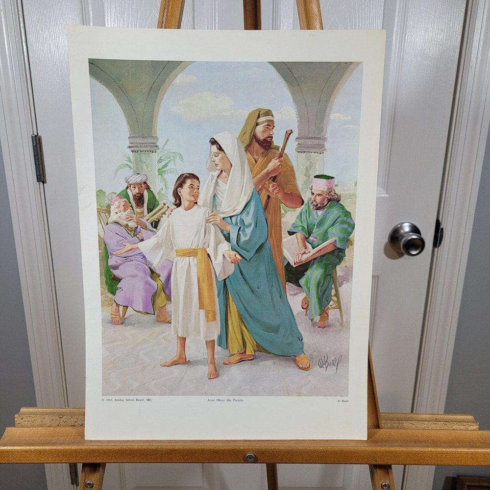Vintage 1963 Al Buell Jesus Obeys His Parents Sunday School Print SBC Art 1974